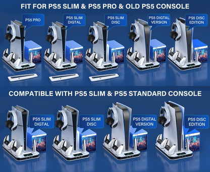 Auto Turbofan PS5 Cooling Stand with 3-Level Speed Control & Dual Controller Charger for PS5 / PS5 Slim / PS5 Pro – Charging Station for All PlayStation 5 Console Editions, Great Christmas Gift