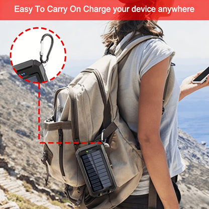 Solar Power Bank 20000mAh Outdoor Portable Charger with LED Flashlight SOS Compass & Carabiner Hook – Dual USB Waterproof Battery Pack for Camping Hiking Backpacking Emergency Survival Gear Gift