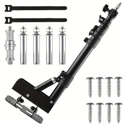Wall-Mounted Ring Light with 45.7" Adjustable Boom Arm Stand | Alloy Triangle Wall Bracket for Photography Studio, Salon, Barber Shop, Tattoo Studio & Strobe Lighting