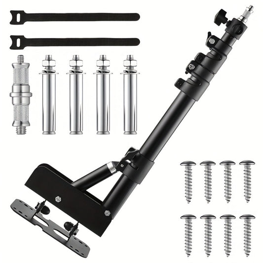 Wall-Mounted Ring Light with 45.7" Adjustable Boom Arm Stand | Alloy Triangle Wall Bracket for Photography Studio, Salon, Barber Shop, Tattoo Studio & Strobe Lighting