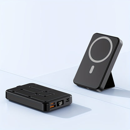 Magnetic Wireless Power Bank 10000mAh 22.5W Fast Charging Portable Charger with LED Display Built-in Kickstand PD20W USB-C Charges 3 Devices Travel Outdoor Black White Purple