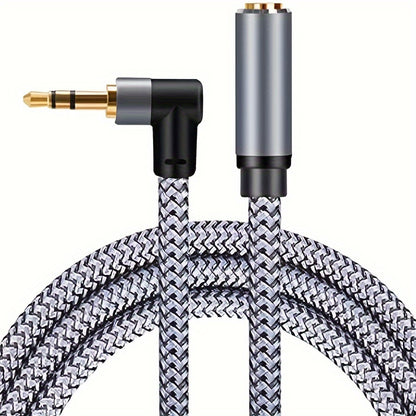 Nylon Braided 3.5mm Male to Female Audio Extension Cable Right-Angle Connectors Lossless Sound AUX Cable Compatible with Smartphones Speakers Car Stereo Headphones Tablets Laptops Hi-Fi Audio Systems