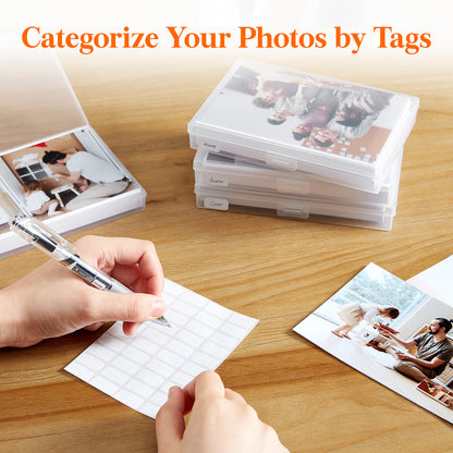 4x6 Photo Storage Box with 14 Inner Photo Keeper Cases Holds 1400 Photos Clear Plastic Photo Organizer with Lids Label Stickers BPA-Free for Cards Pictures Stamps Craft Office Supplies