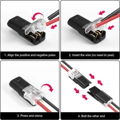 152Pcs LED Wire Connectors 2-Pin Quick-Connect Latches, Low-Voltage Plug-and-Play Cable Connectors Up to 36V, Compact Locking Latches for Lighting, Outdoor Wiring, Electricians & DIY Installers