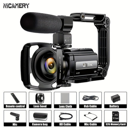 5K 30FPS Vlog Camera 48MP UHD WiFi with 16x Digital Zoom, IR Night Vision, 270° Rotatable Touch Screen & 6-Axis Stabilization - Outdoor Video Camera with Mic, Stand & Carry Bag