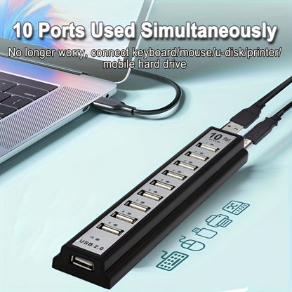 10-Port USB-A Hub with High-Speed Charging & Data Transfer – Plug and Play USB Splitter for MacBook, PC, Laptop, Desktop | 10 Device Simultaneous Connection