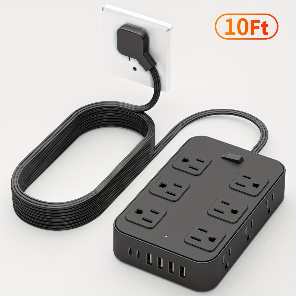 12-Outlet Surge Protector Power Strip with One-Touch Master Switch 18-in-1 with 12 Spacious AC Outlets 4 USB-A 2 USB-C Ports Safe Portable Charging Station for Home Dorm Office Travel – Black & White