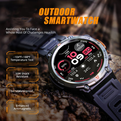 Tactical Smartwatch for Men LED Lighting 1.45 Inch 97% Screen Ratio Bluetooth 5.2 Wireless Calling Outdoor Fitness Tracker Heart Rate Blood Oxygen Sleep Pedometer iPhone Android Silicone Leather Strap Black Orange