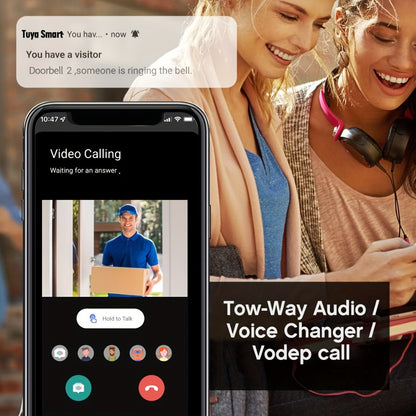 Tuya Smart WiFi Doorbell Camera with Voice Changer – HD Night Vision, Two-Way Intercom, Rechargeable Battery, SD Card Local Storage, Remote Viewing, Home Security Wireless Doorbell, Single or 2-Pack
