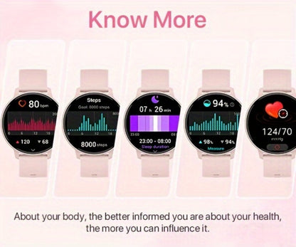 Voice Assistant Smartwatch for Women 1.39" Full Touch – Siri & Google, Wireless Calling, 100+ Sport Modes, Fitness Tracker, Weather, Flashlight, Find Phone, Remote Camera – Pink iPhone & Android