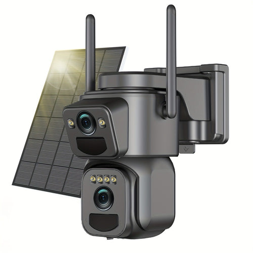 Solar Security Camera 2K WiFi Outdoor - 10x Optical Zoom, 360° Pan Tilt PTZ, IP66 Waterproof, Color Night Vision, Spotlight Alarm, Motion Detection, Two-Way Audio, No Wiring CCTV (QW8-WIFI)