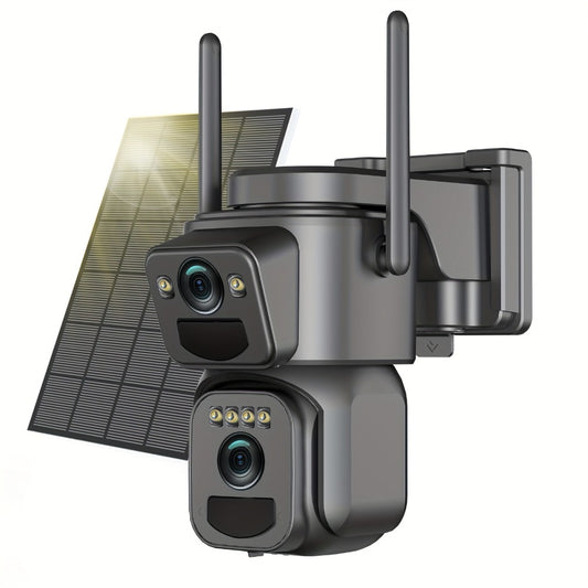 Solar Security Camera 2K WiFi Outdoor - 10x Optical Zoom, 360° Pan Tilt PTZ, IP66 Waterproof, Color Night Vision, Spotlight Alarm, Motion Detection, Two-Way Audio, No Wiring CCTV (QW8-WIFI)