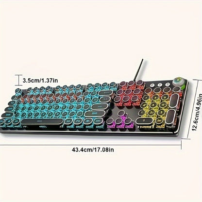Typewriter Mechanical Keyboard with Green Switches – Retro Punk Style RGB Backlit Wired Gaming & Office Keyboard with Volume Knob, Compatible with PC Laptop Mac – Unique Gift for Her & Him