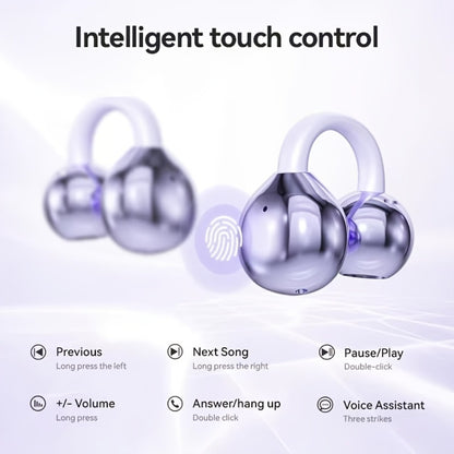 Open-Ear Clip Earphones Bluetooth 5.4 Wireless Earbuds for Glasses Wearers Small Ears Low Latency HD Calls All-Day Comfort Clip-On Open Ear Headphones Purple Black White