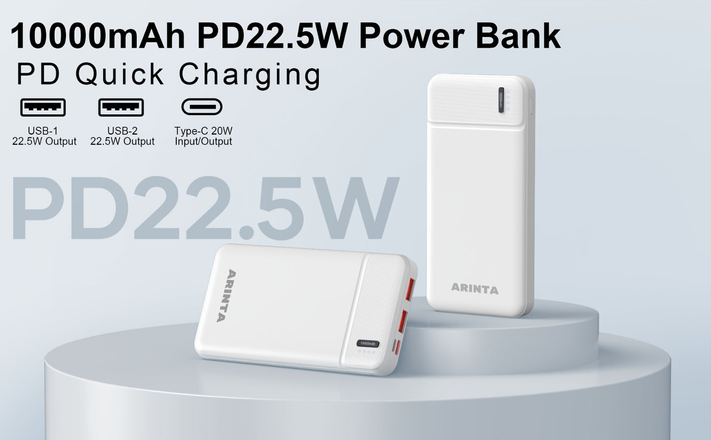 10000mAh Slim Power Bank PD 22.5W Super Fast Charging – Dual USB-A Output, 20W USB-C Input/Output, Lightweight Travel Portable Charger for Smartphones, Tablets & Heated Clothes, Gift for Men & Women