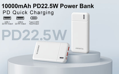 10000mAh Slim Power Bank PD 22.5W Super Fast Charging – Dual USB-A Output, 20W USB-C Input/Output, Lightweight Travel Portable Charger for Smartphones, Tablets & Heated Clothes, Gift for Men & Women