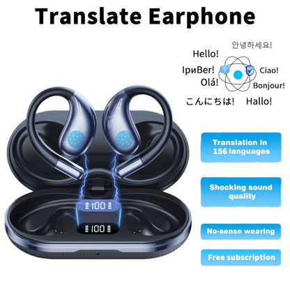 AI Translation Earbuds Bluetooth 5.4, 156 Languages Real-Time Two-Way Translation, Offline Mode, Audio Transcription & Photo Translation, HD Sound, 4-Hour Battery - 3-in-1 Device for Travel, Business & Learning