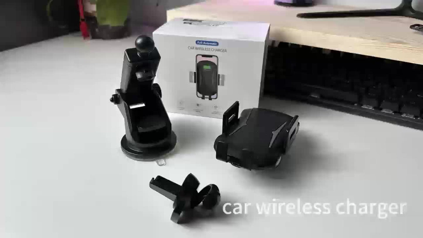 Infrared Auto-Sensing Car Phone Mount 10W Wireless Charging Auto-Lock Clamp Vent Clip Dashboard Suction 360° for iPhone 16 15 14 13 12, Samsung Galaxy S24 S23 S22, All Qi Devices – Black