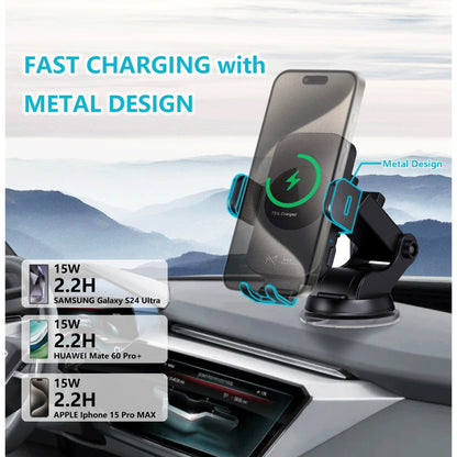 Auto-Clamping Car Wireless Charger 15W Blue Gold Stylish Vent Clip Phone Mount 360° Rotation for iPhone 16 15 14 13 12 11 Pro Max, Samsung Galaxy S24 S23 S22 S21, All Qi Devices – Blue & Gold