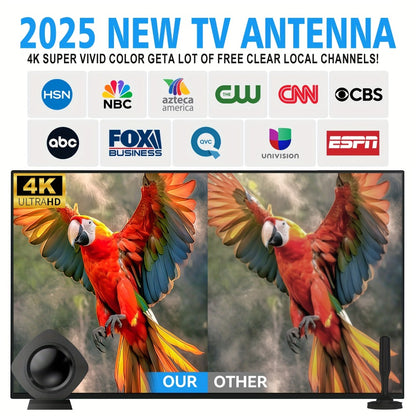 360° Omnidirectional Indoor TV Antenna 200 Mile Range – Amplified Digital HDTV, Ultra-Thin Flat Design, 4K 1080p HD, Smart TV RV Travel Compatible, Long Coaxial Cable Included