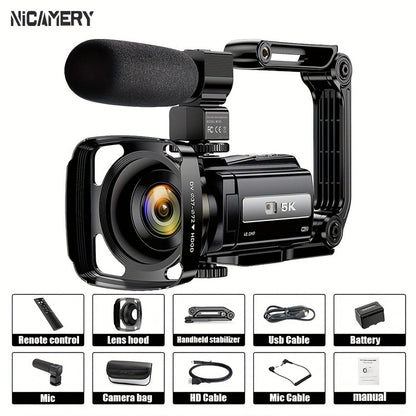 5K 30FPS Vlog Camera 48MP UHD WiFi with 16x Digital Zoom, IR Night Vision, 270° Rotatable Touch Screen & 6-Axis Stabilization - Outdoor Video Camera with Mic, Stand & Carry Bag
