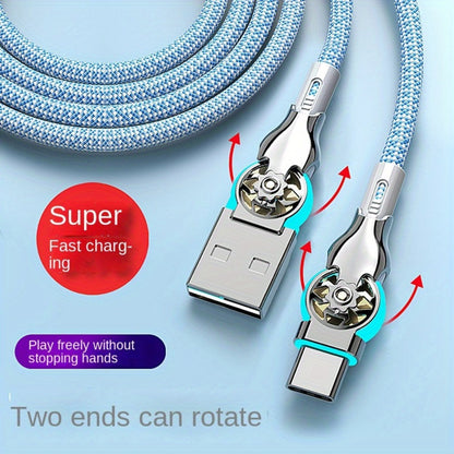90 Degree USB-C Cable 65W Fast Charging with LED Light 6.56ft – Left Right Angle Double Elbow Type-C Data Cable for Samsung Galaxy S24 S23 Xiaomi Huawei Android Gaming Car Desk Setup
