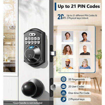 Tuya Smart Front Door Lock with Fingerprint & Keypad, Bluetooth App Control, Auto Lock, Vacation Mode & Hidden Key Backup – Digital Keyless Entry Electronic Lock for Home Apartment Office