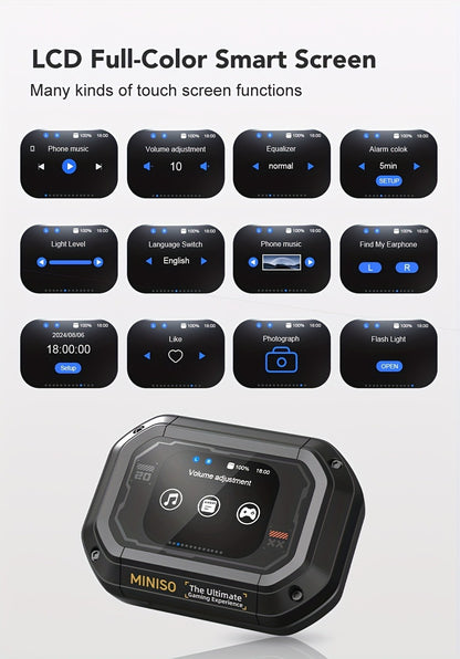 AI Translation Wireless Earbuds Real-Time 135 Languages Open-Ear Design Full-Color Touch Screen Gaming Headset Bluetooth for Travel Business Study iOS Android