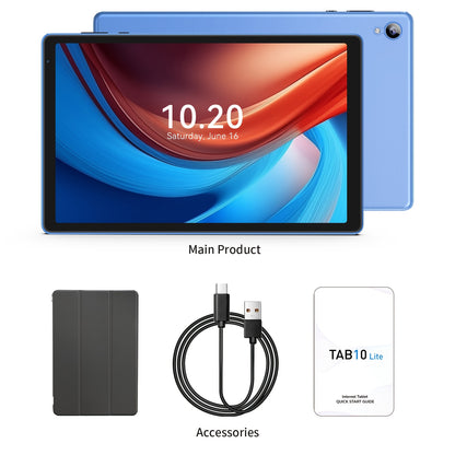 Android 14 Tablet 10 Inch 6000mAh Battery 4GB RAM 32GB ROM Quad-Core HD IPS Screen WiFi Google Play Front Rear Camera Blue Pink Gray Purple with Protective Case