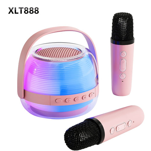 Portable Karaoke Machine with 2 Wireless Microphones, 3-Piece Bluetooth Speaker Set, Ambient Night Lamp Lighting, Birthday Gift for Adults, Kids & Bedroom Home Entertainment