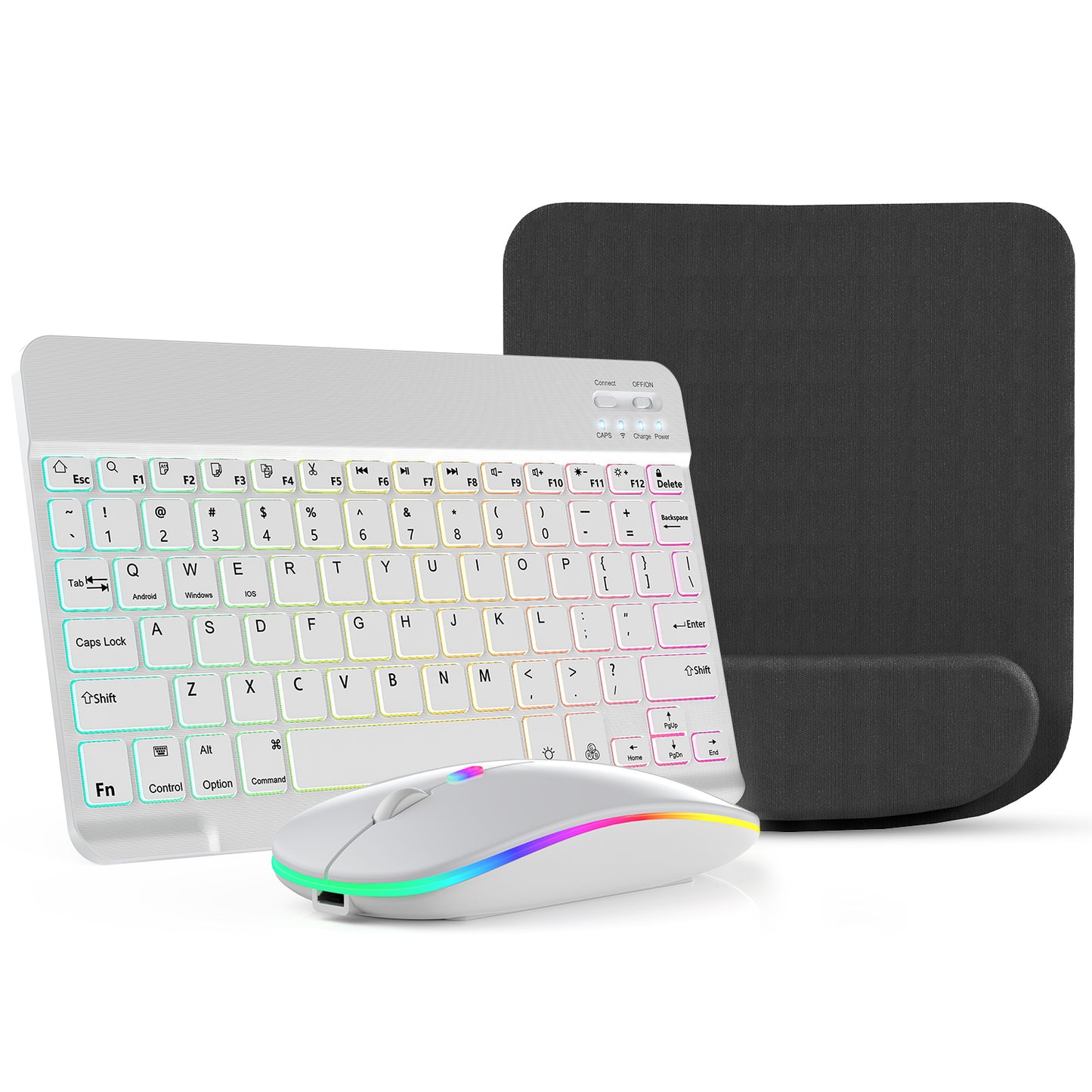 Wireless RGB Backlit Gaming Keyboard and Mouse Combo with Mouse Pad – 10-Inch Portable Keyboard Mouse Set for PC iOS Android Tablets | Rechargeable RGB Desk Setup Keyboard