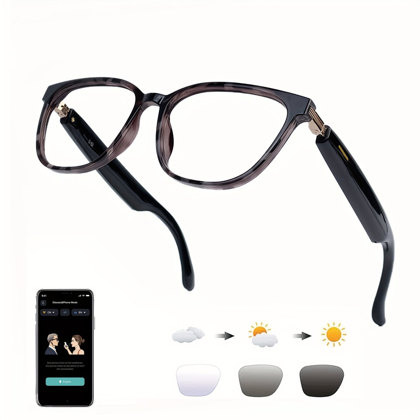 AI Smart Glasses with Real-Time Translation for 160+ Languages, ChatGPT Voice Assistant, HD Calls & Hi-Fi Music – Open-Ear Audio Glasses for Men & Women