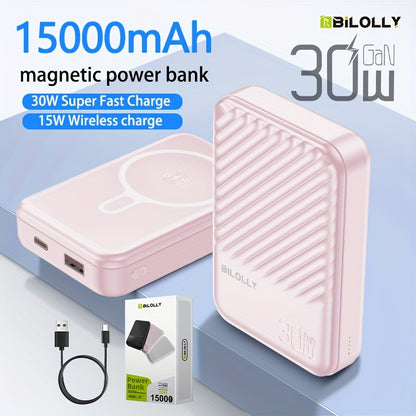 15W Wireless 22.5W Fast Charge Magnetic Power Bank 10000mAh 15000mAh, MagSafe Compatible Portable Charger USB-C LED Display Slim Lithium Polymer Battery for iPhone Android Samsung – Cable-Free Charging