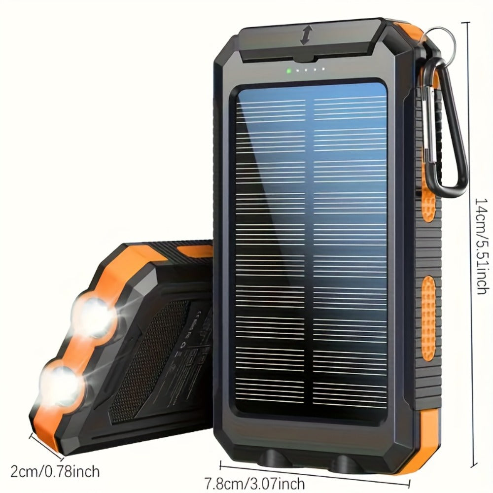 20000mAh Solar Power Bank with Built-In Flashlight & Compass – Dual USB Portable Charger for Camping Hiking Emergency Survival Outdoor Use, Compatible with All Mobile Devices, iPhone Android Samsung