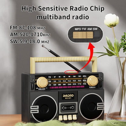Solar Powered Portable FM/AM/SW Radio with 1200mAh Battery, Bluetooth & TF/USB/AUX Playback, Emergency Weather Radio with LED Flashlight, Ergonomic Handle, Ideal for Camping, Hiking & Emergencies