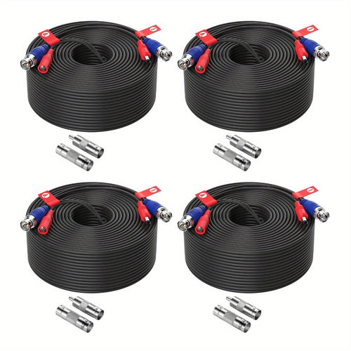 CCTV BNC Cable 4-Pack 100ft 30M, ZOSI Video Power 2-in-1 Security Camera Cable with BNC Connector and DC Plug, 100% Pure Copper, Plug and Play for DVR Security Surveillance System, Black