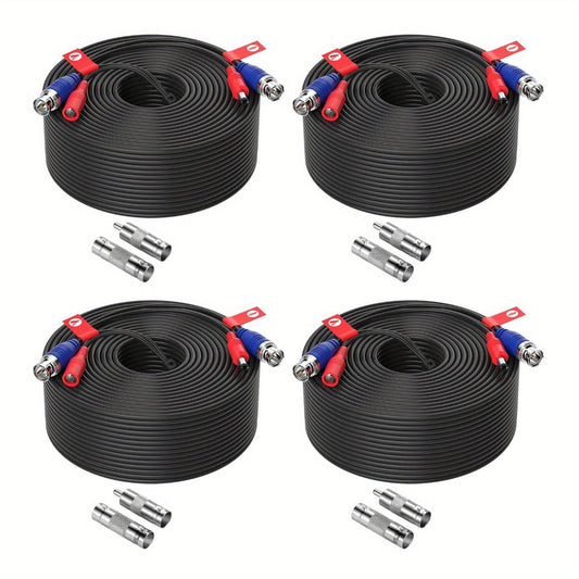 CCTV BNC Cable 4-Pack 100ft 30M, ZOSI Video Power 2-in-1 Security Camera Cable with BNC Connector and DC Plug, 100% Pure Copper, Plug and Play for DVR Security Surveillance System, Black
