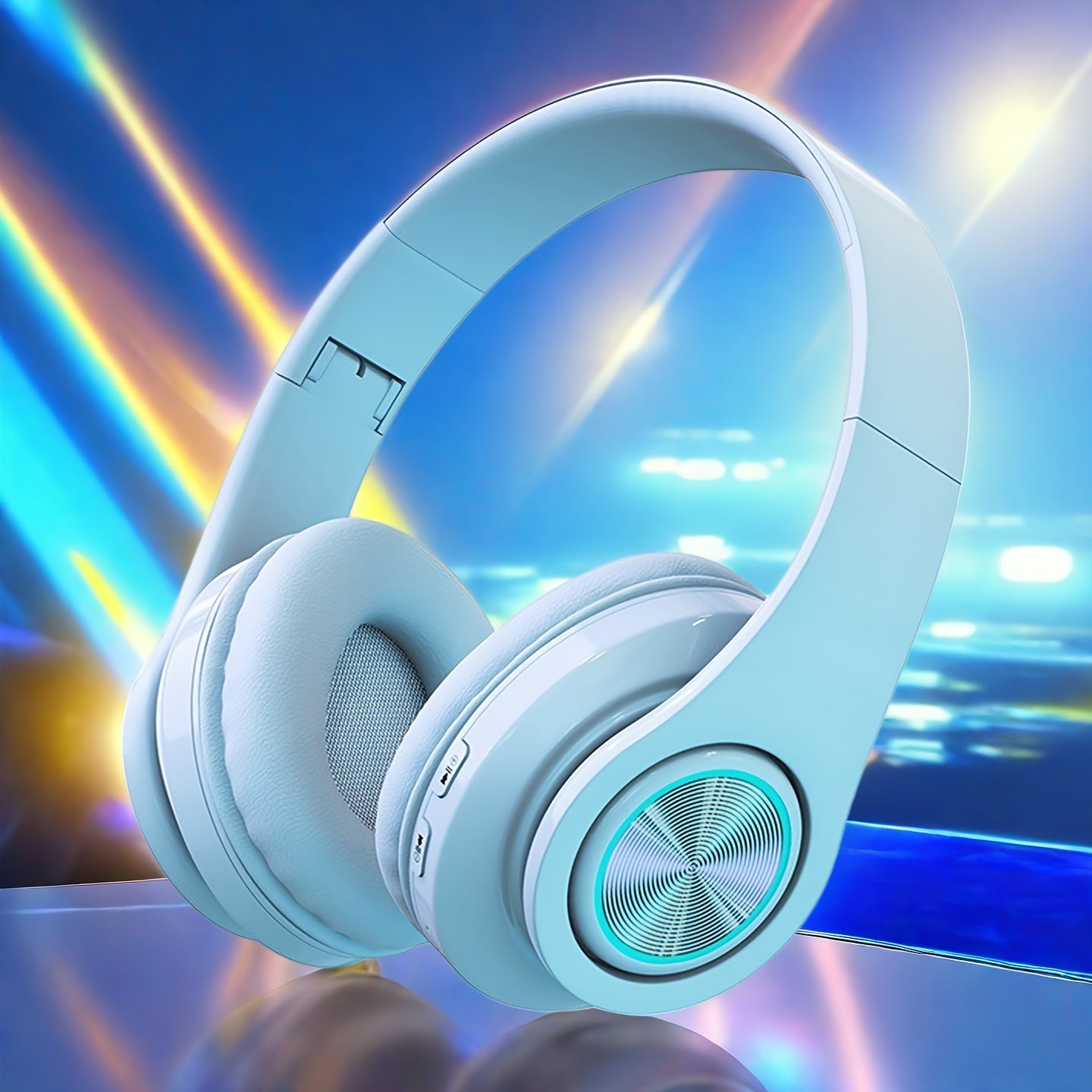 LED Light Over-Ear Wireless Headphones Deep Bass Subwoofer, Active Noise Cancelling Foldable Headset Bluetooth 5.3, Wired & Wireless Dual Mode AUX, USB Rechargeable for Gaming Music Sports