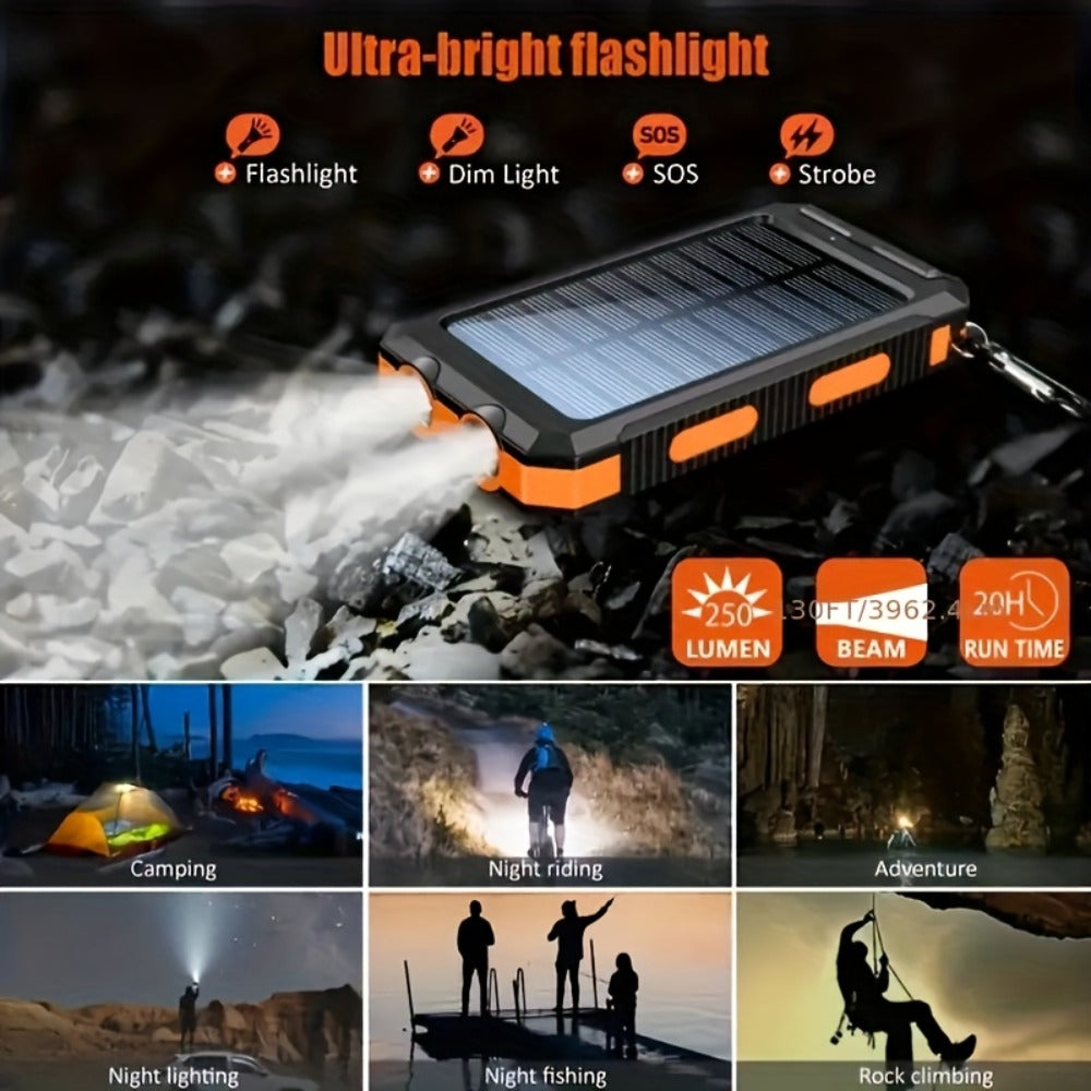 38800mAh Solar Power Bank QC3.0 Fast Charging – USB-C Dual USB Ports LED Flashlight Portable Battery Pack for All Cell Phones Outdoor Camping Hiking Travel Emergency Backup