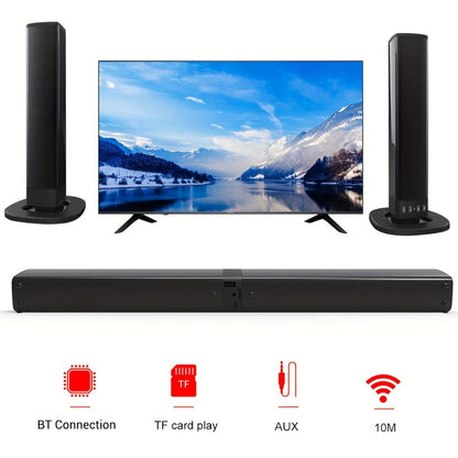 Sound Bar with 4 Subwoofers 20W Hi-Fi Wireless Surround Sound System Bluetooth 5.0 TWS Wall Mountable EQ Modes AUX USB TF FM for TV Computer Gaming Home Theater