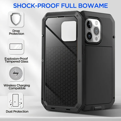 Heavy Duty iPhone Case Metal Frame Built-in Glass Screen Protector Dustproof Shockproof Full Body for iPhone 16 Pro 16 Plus 16 15 Pro Max 15 Pro 15 Plus 14 Pro 13 Pro Max 13 12 11 – Military Grade