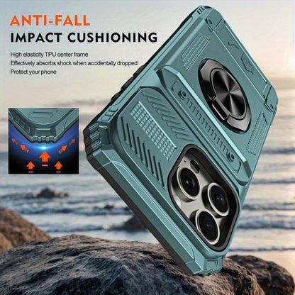 iPhone Card Slot Shockproof Case with Ring Holder & Kickstand – Wallet Phone Cover for iPhone 17 17 Air 17 Pro Max 16 15 14 13 12 11 Pro Max Plus Mini | Heavy Duty Drop Protection