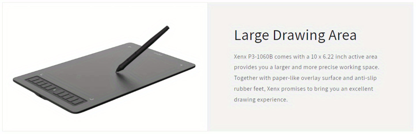 XENX Graphics Drawing Tablet 10 x 6.22 Inch, 8192 Pressure Sensitivity Battery-Free Passive Stylus, 10 Customizable Hotkeys, Compatible with Mac Windows Android, Wacom Alternative for Digital Art Illustration Design Online Teaching