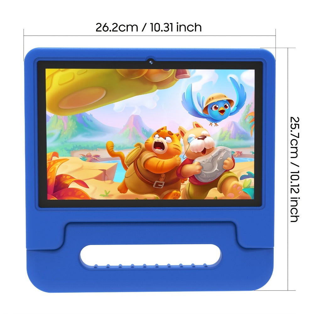 WiFi 6 Kids Tablet 10.1 Inch Android 6GB RAM 64GB ROM 5000mAh Dual Camera Parental Controls Eye Protection Preloaded Educational Apps Games Learning Tablet with Case Gift for Kids Blue Pink