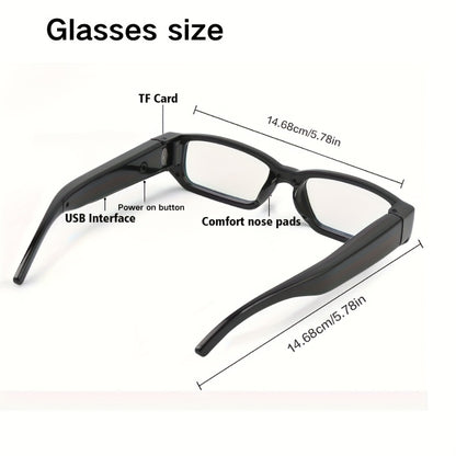 1080P HD Recording Glasses with TF Storage Card – Smart Camera Glasses, 65° Wide-Angle DV Video Recorder, Eye Protection Lenses, Long-Lasting Battery, Portable Wearable Camera for Travel, Sports & Everyday Use