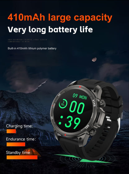 GPS NFC Smartwatch for Men – AI Voice Calling, 360×360 HD Screen, Built-in Compass, Motion Trajectory, Heart Rate Sleep Fitness Tracker – Outdoor Sports Watch Black Silver Steel