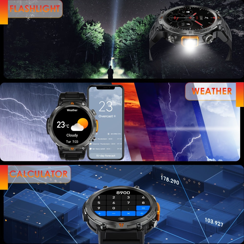 Men's Smartwatch with Bluetooth Calling & Message Notifications, 1.45" HD Touch Screen, IPX8 Waterproof, Step Counter, 300mAh 5-7 Day Battery, Steel & Silicone Strap – Smart Watch Compatible with iPhone & Android