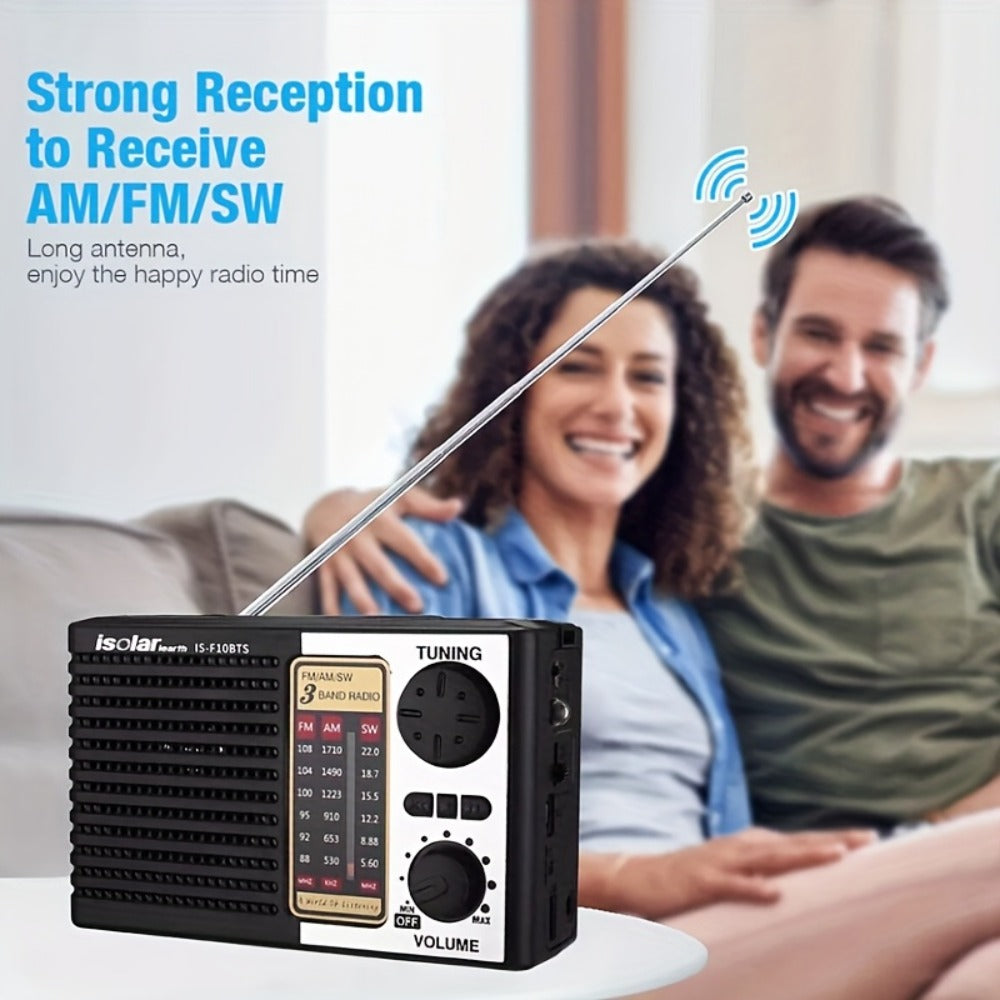 Solar Powered Portable AM/FM/SW Radio with MP3 Player, LED Display, USB Charging, One-Touch Recording & Ergonomic Handle, Multi-Band Digital Tuner for Camping Hiking Emergency Outdoor Use