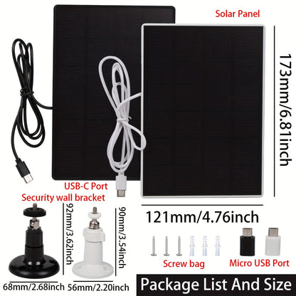 3-Pack Portable Solar Panel Kit 5V 3W with 360° Adjustable Mount, USB & Type-C Output, Solar Charger for Outdoor Security Camera Wireless Doorbell Fan, Camping Hiking Off-Grid Power