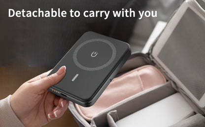 3-in-1 Wireless Charging Power Bank 15W for iPhone 17 16 15 14 13 12 Pro Max, Apple Watch Ultra Series 10 9 8 7 6 5 SE & AirPods 4 3 2 Pro – Portable Magnetic No-Outlet Travel Charger, White & Black